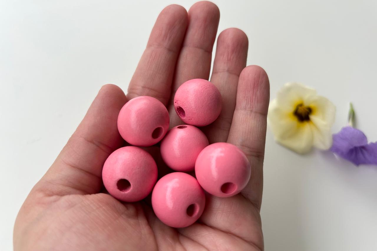 Watermelon Pink & Pinkish White Round 2 Hole Wooden Beads