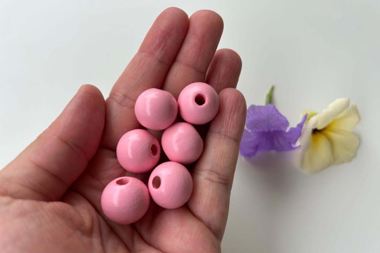 Pink Round 2 Hole Wooden Beads