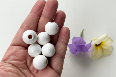 White Round 2 Hole Wooden Beads