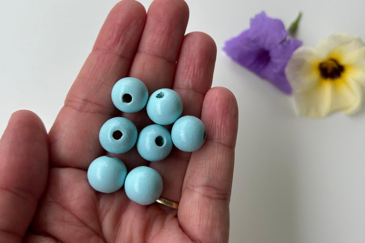 Sky Blue Round 2 Hole Wooden Beads