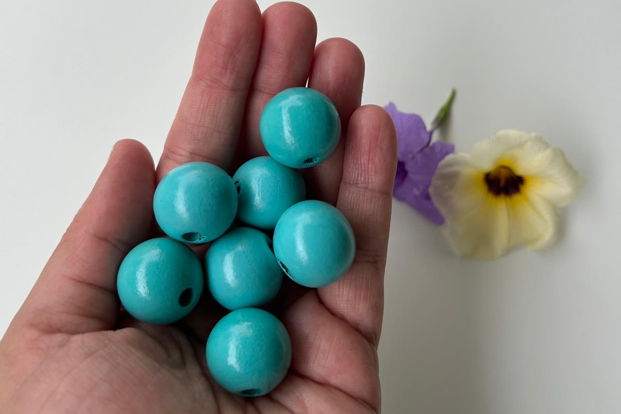 Ocean Blue Round 2 Hole Wooden Beads