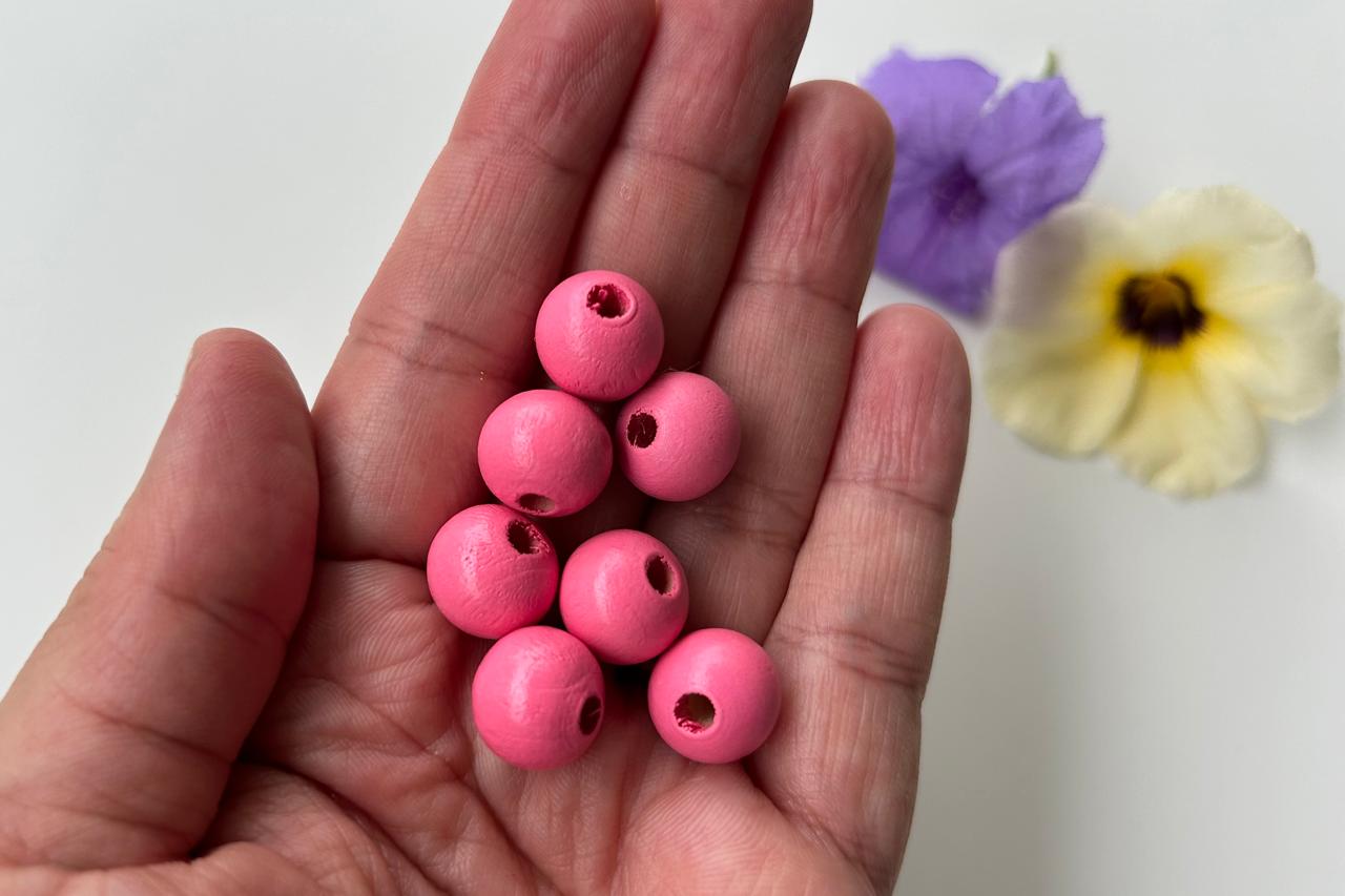 Bubblegum Pink 2 Hole Round Wooden Beads