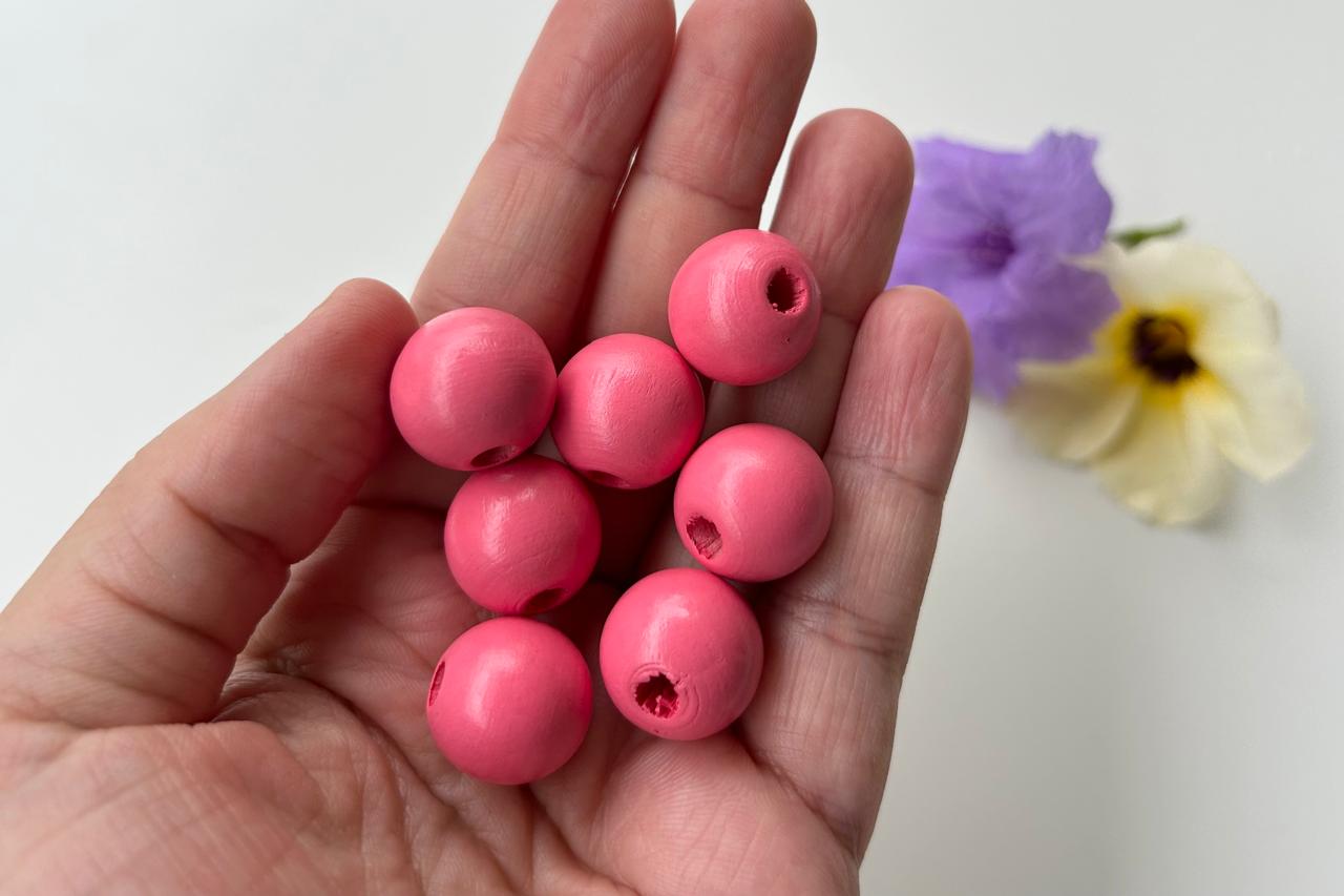 Bubblegum Pink 2 Hole Round Wooden Beads