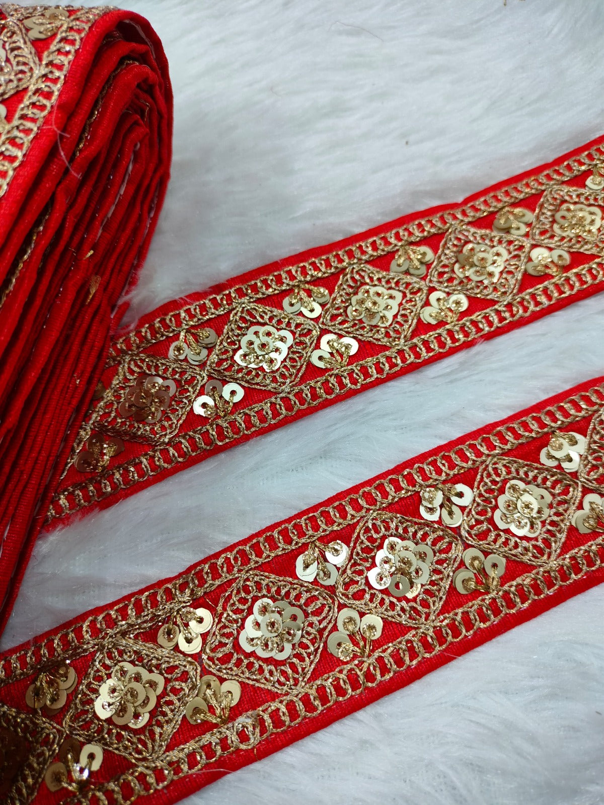 Red Fancy Zari Embellished Trim