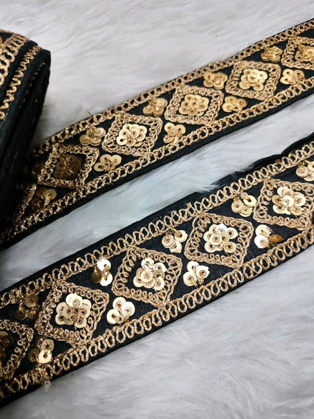 Black & Golden Fancy Zari Embellished Trim