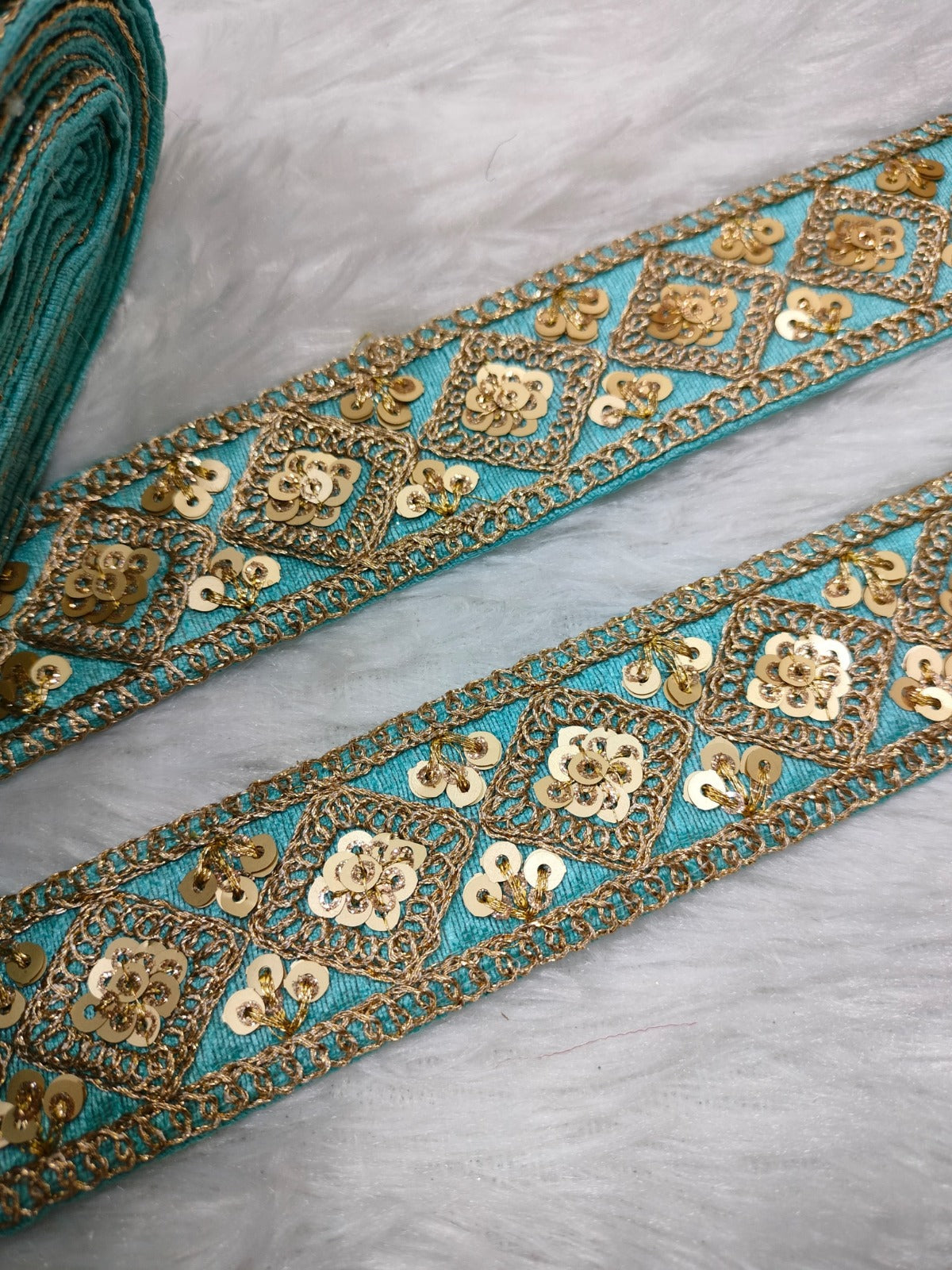 Teal Fancy Zari Embellished Trim