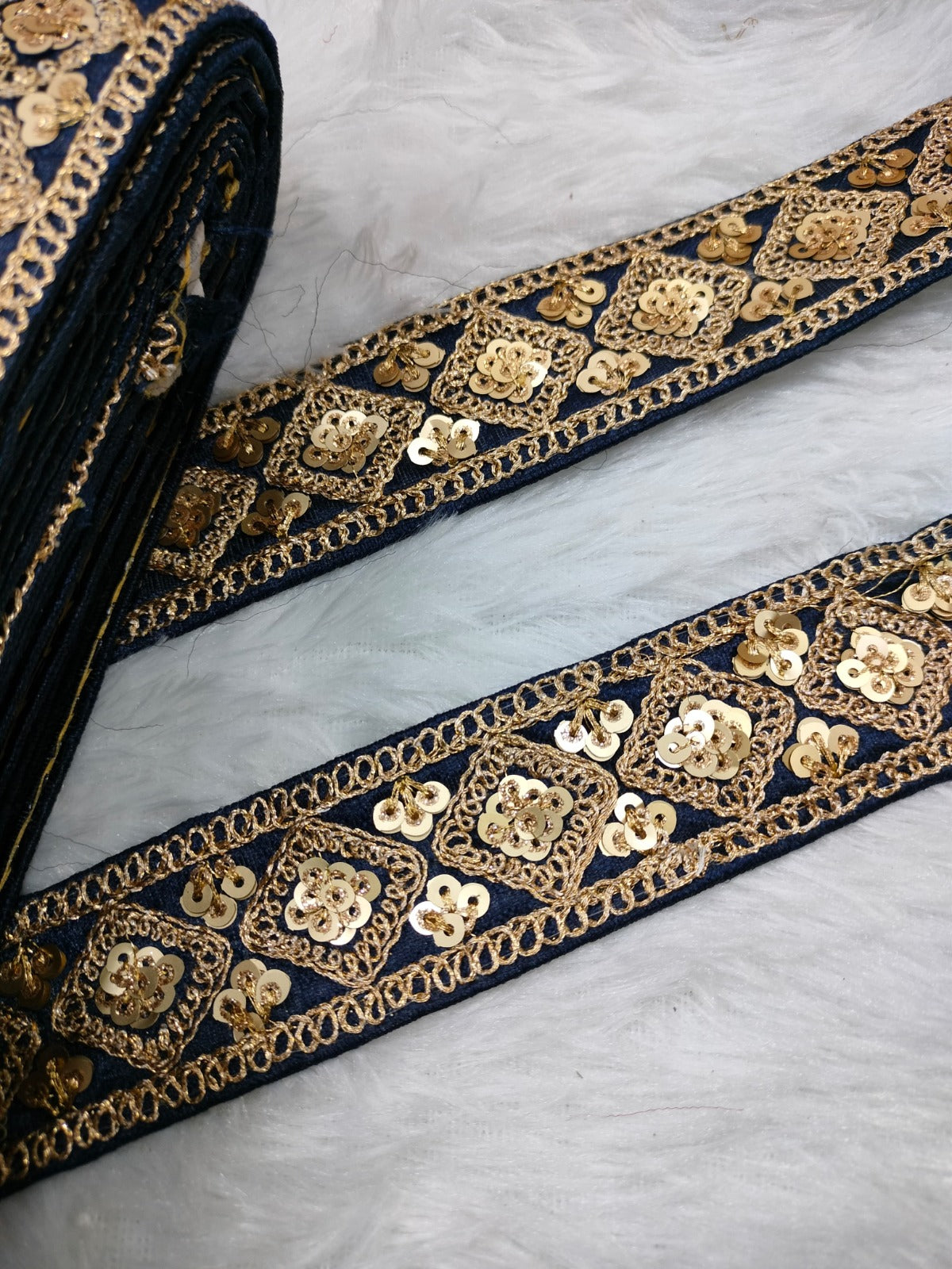 Black & Golden Fancy Zari Embellished Trim