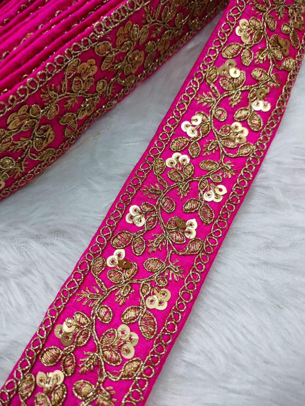 Pink & Golden Fancy Zari Embellished Trim