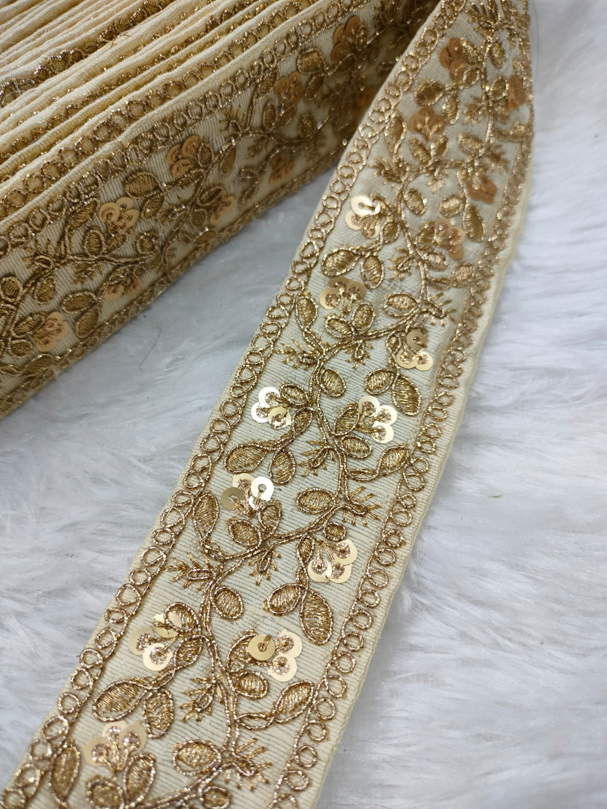 Beige Fancy Zari Embellished Trim