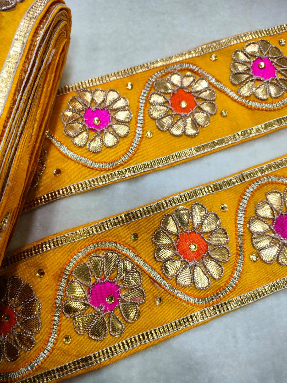 Yellow Gota Floral Handwork Trim