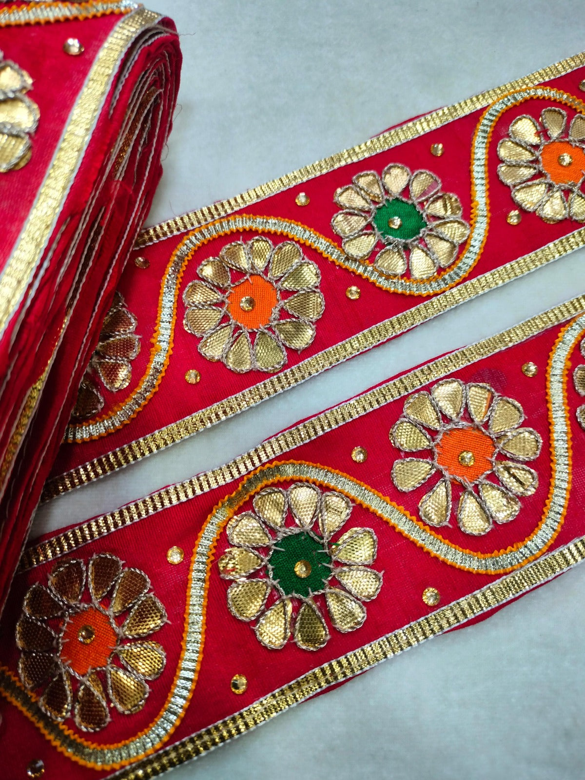 Red & Golden Scalloped Gota Handwork Trim