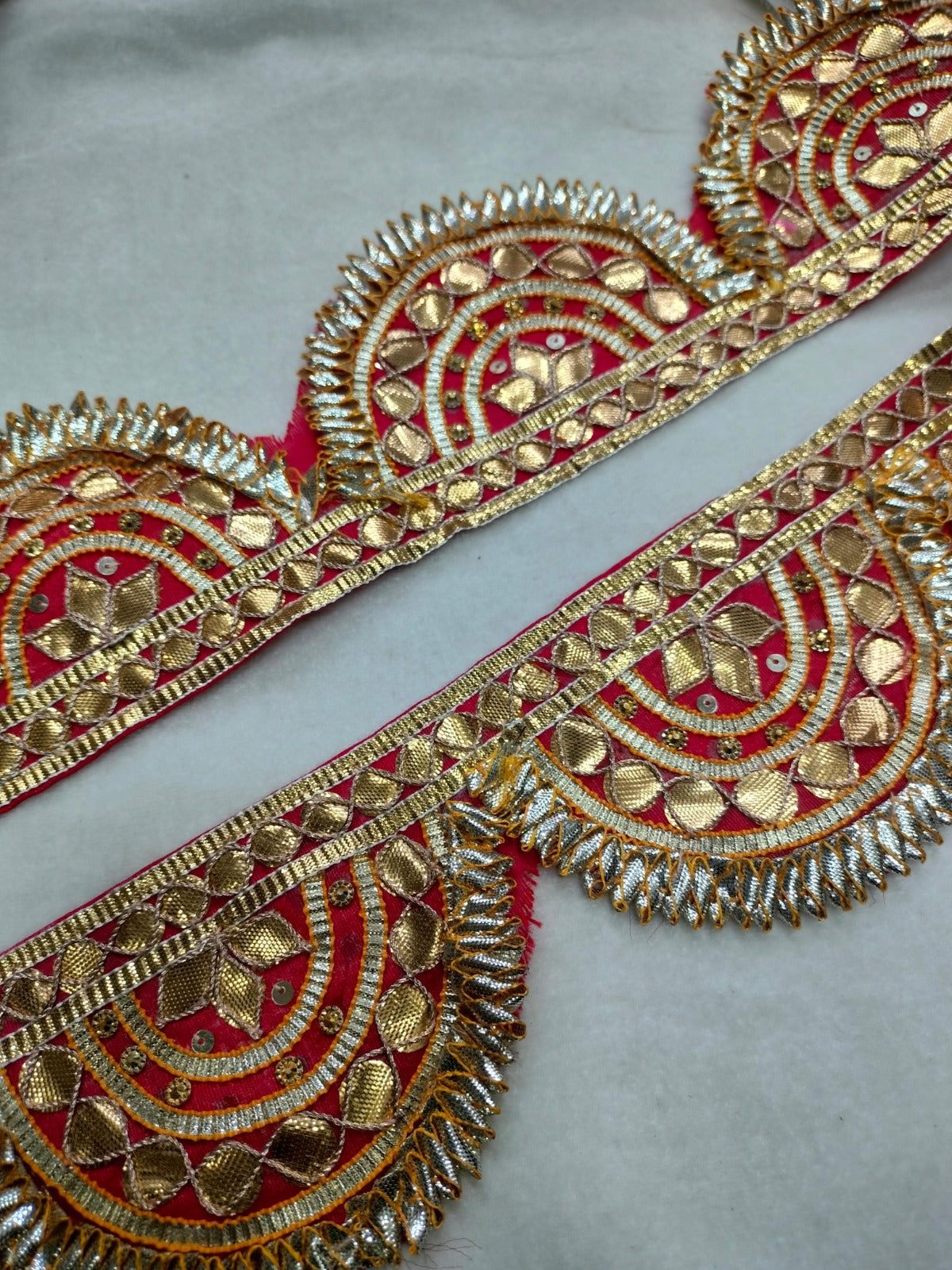 Red & Golden Scalloped Gota Handwork Trim