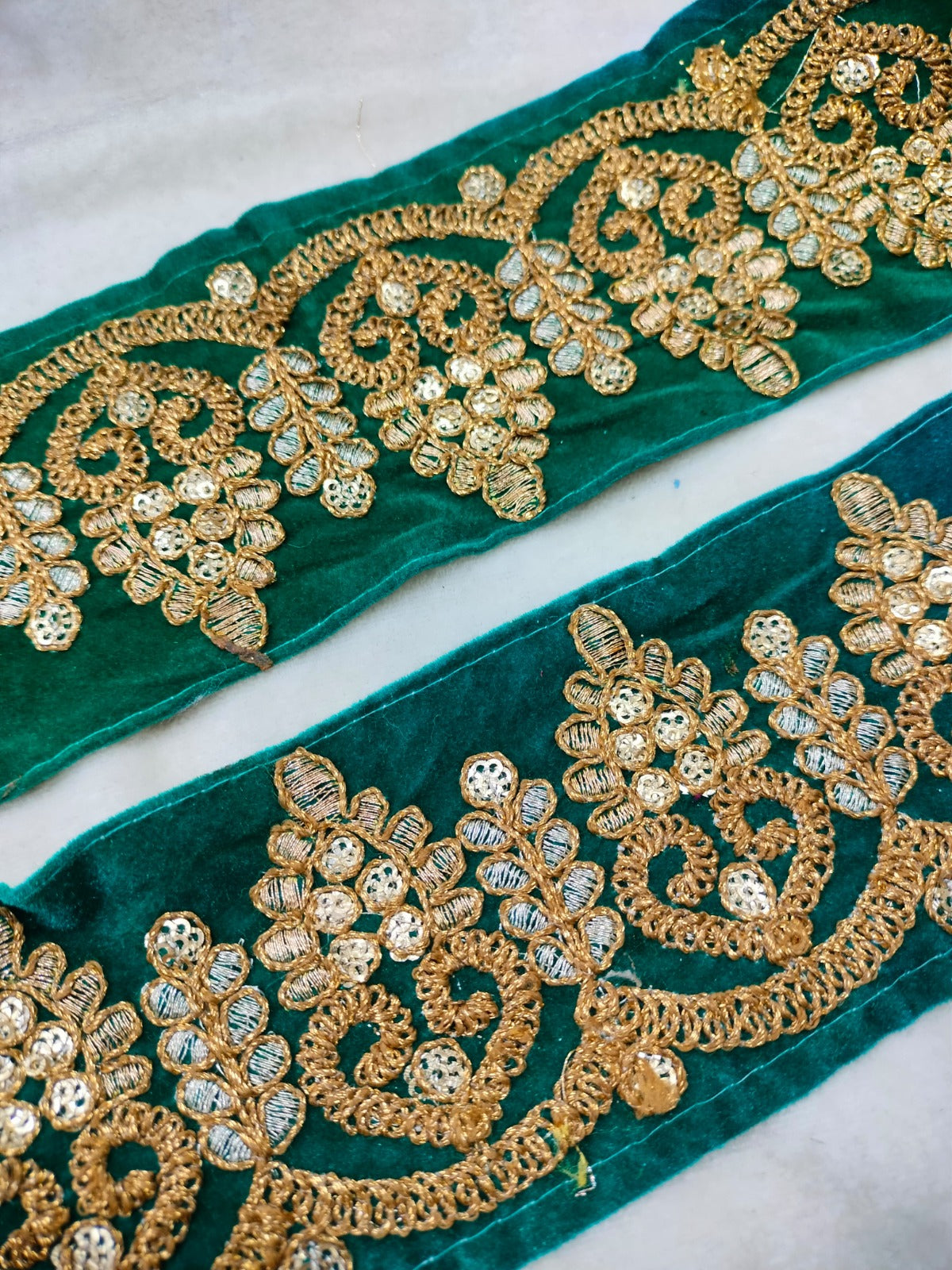 Sage Green & Golden Fancy Zari Embellished Trim