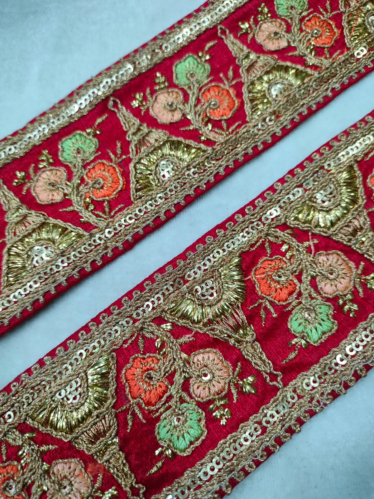 Red Fancy Zari Embellished Trim