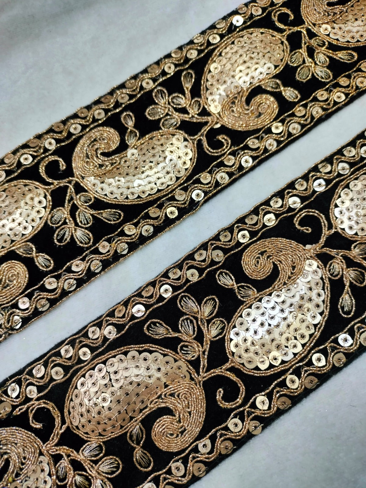 Dark Golden & Black Fancy Zari Embellished Trim