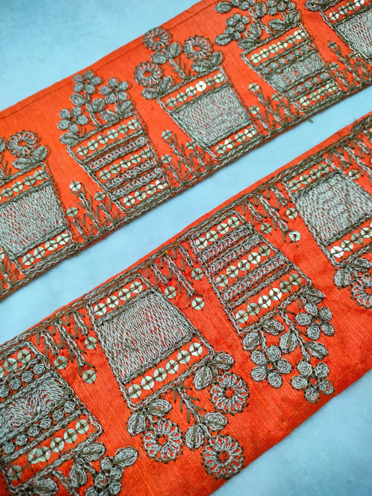 Red & Gray Fancy Zari Embellished Trim