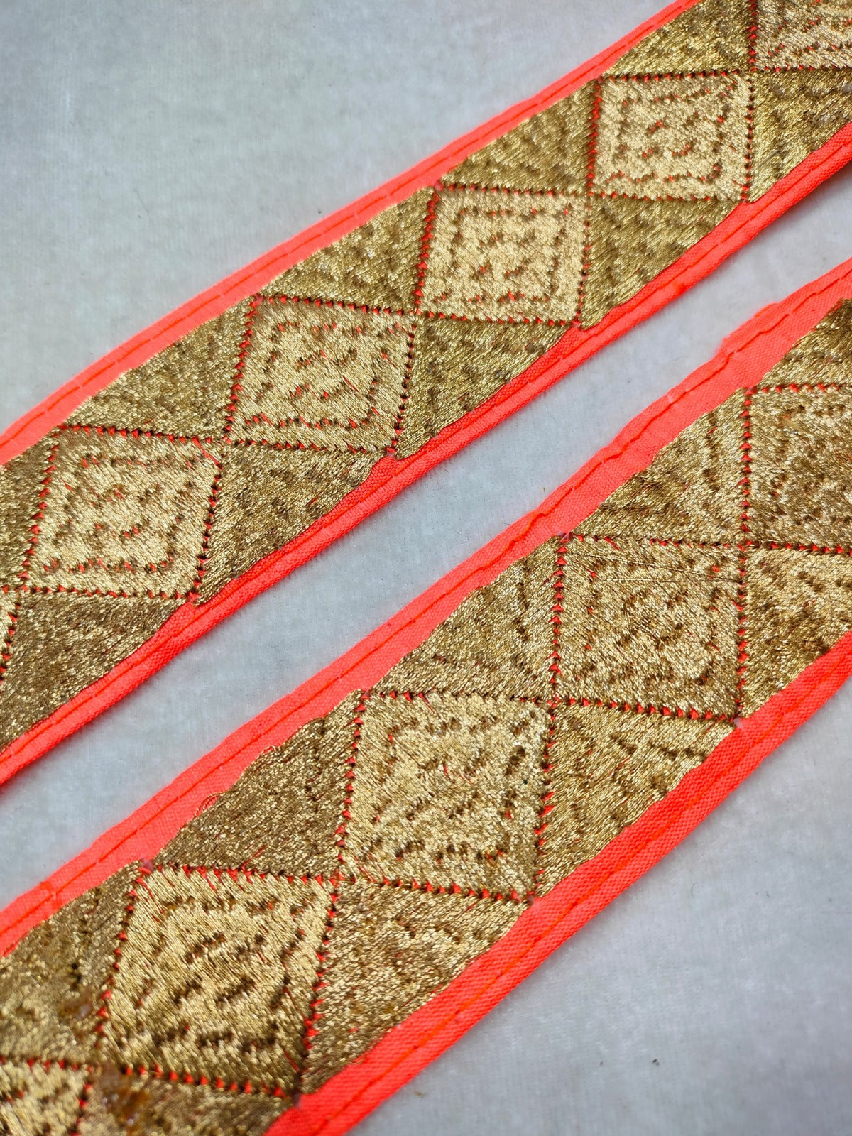 Golden & Orange Fancy Zari Embellished Trim