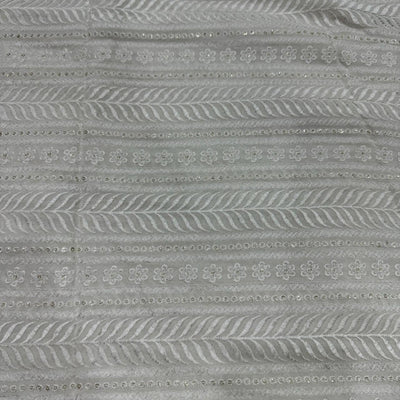 White Traditional Dyeable Lakhnavi Embroidered Viscose Georgette Fabric