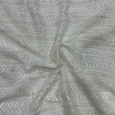 White Traditional Dyeable Lakhnavi Embroidered Viscose Georgette Fabric