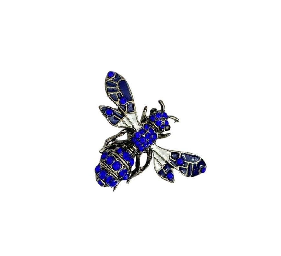 Blue Bee Shaped Metal Brooch