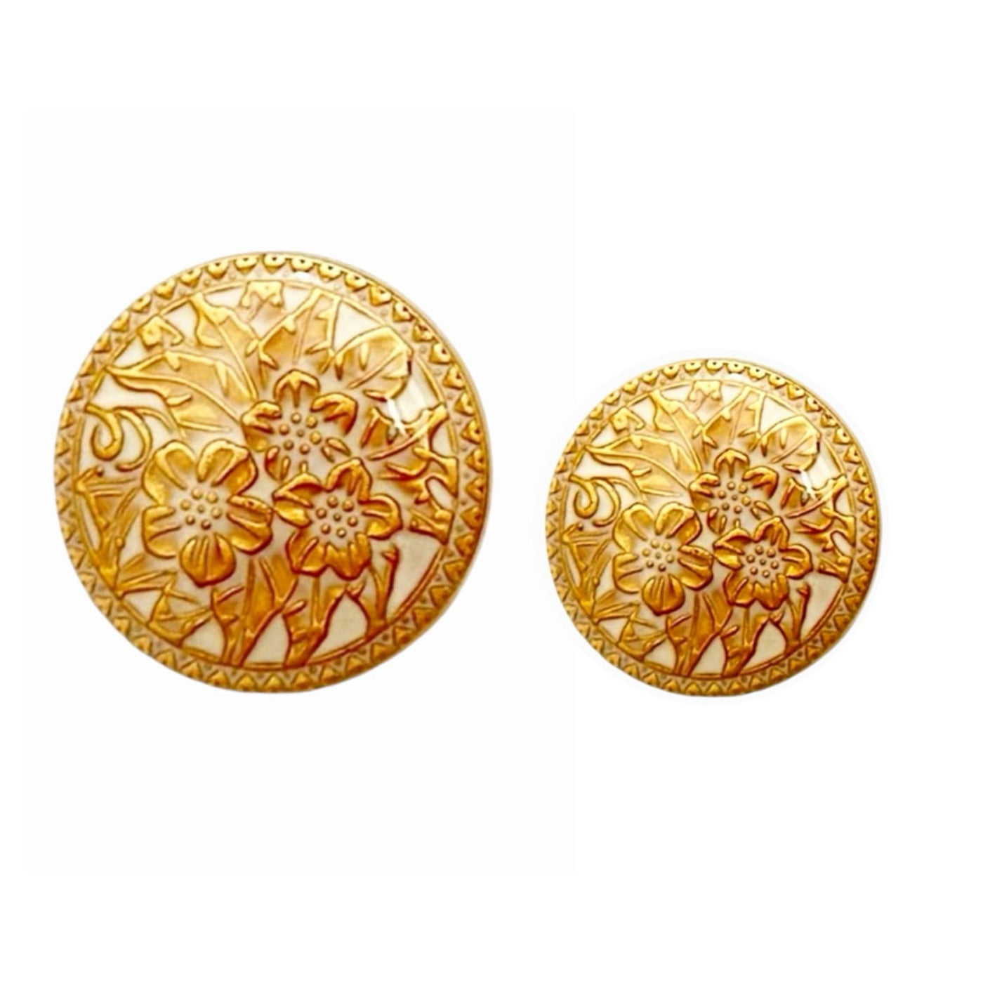 White Mustard Circular Flower Design Metal Buttons