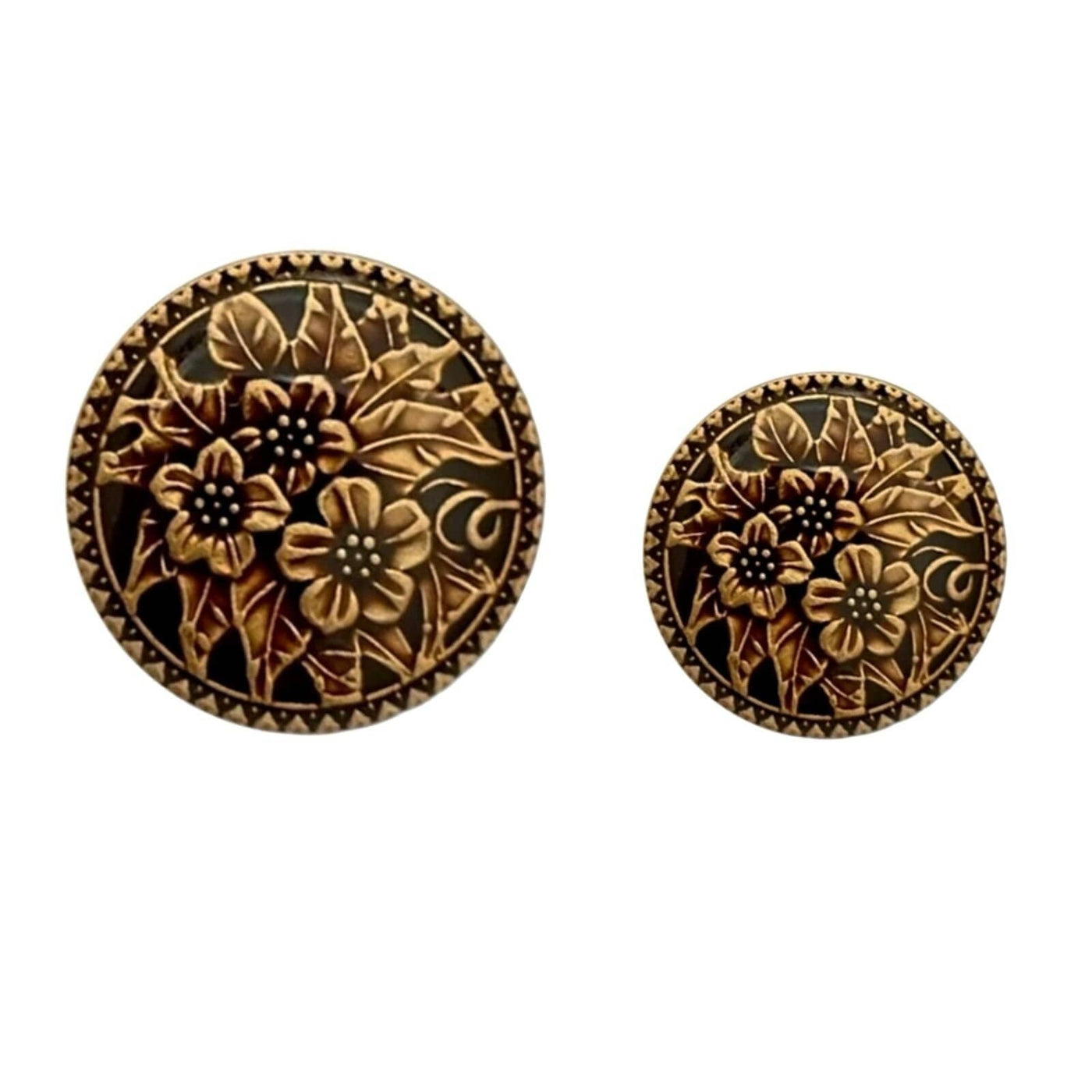 Brown Circular Flower Design Metal Buttons