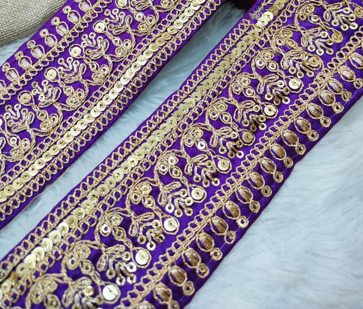 Purple Sequins Work Fancy Zari Embellished Trim