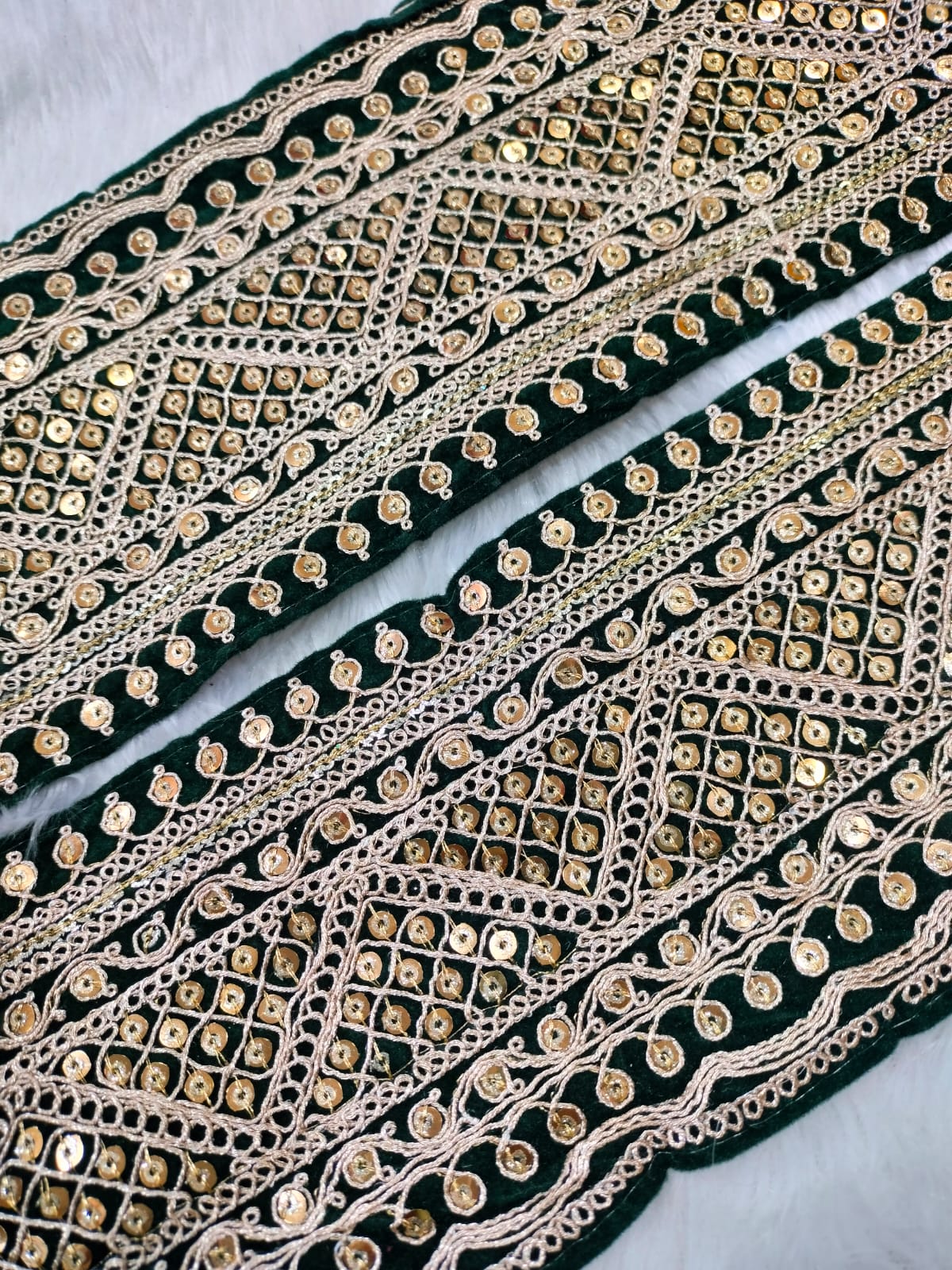 Dark Green & Golden Fancy Embellished Trim