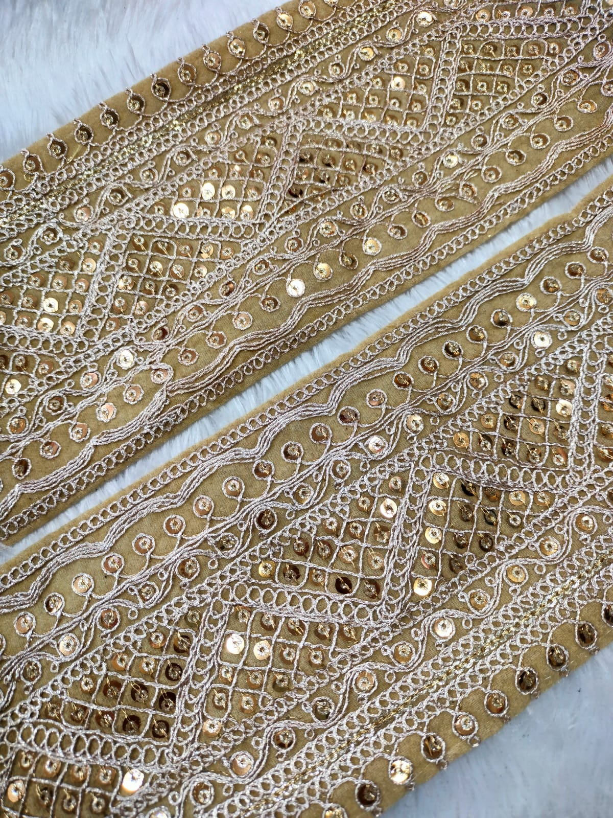 Beige Sequins Work Fancy Embellished Trim