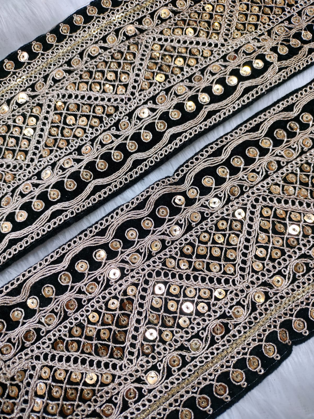 Black & Golden Sequins Work Fancy Embellished Trim