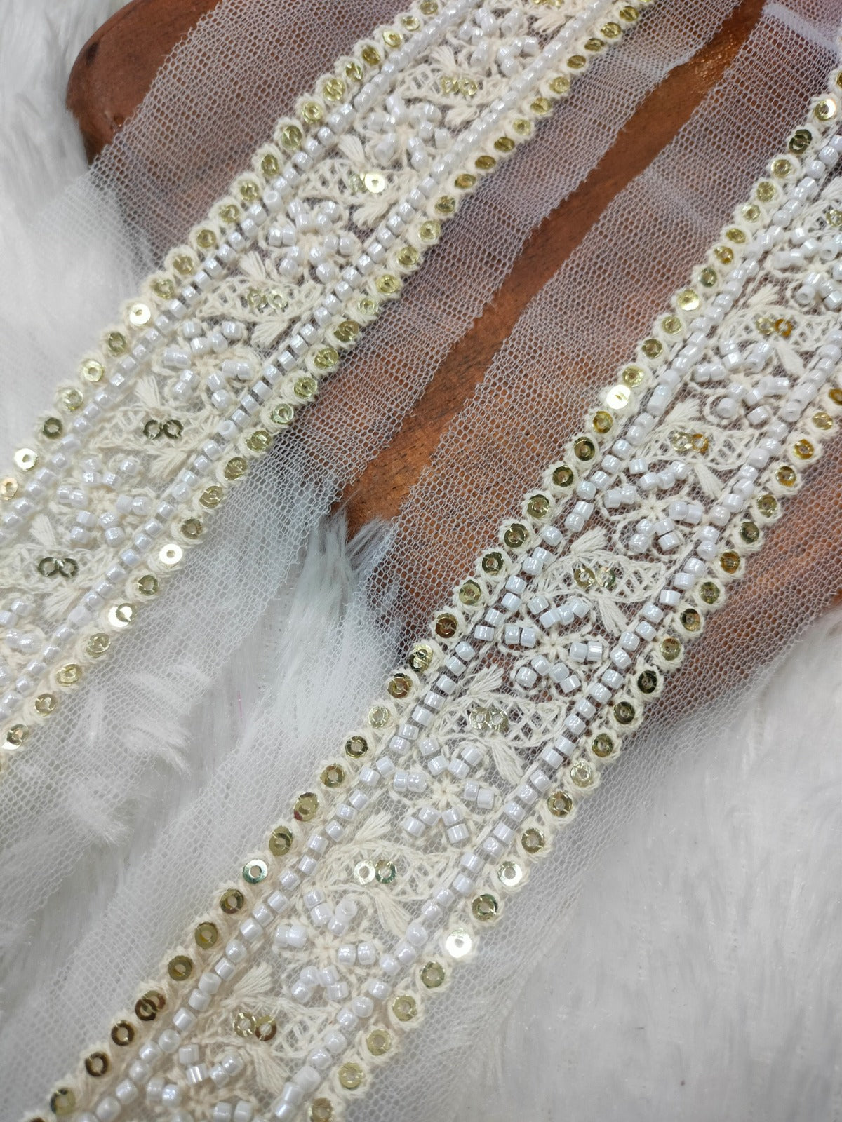 White & Cream Pearl Work Fancy Embellished Trim