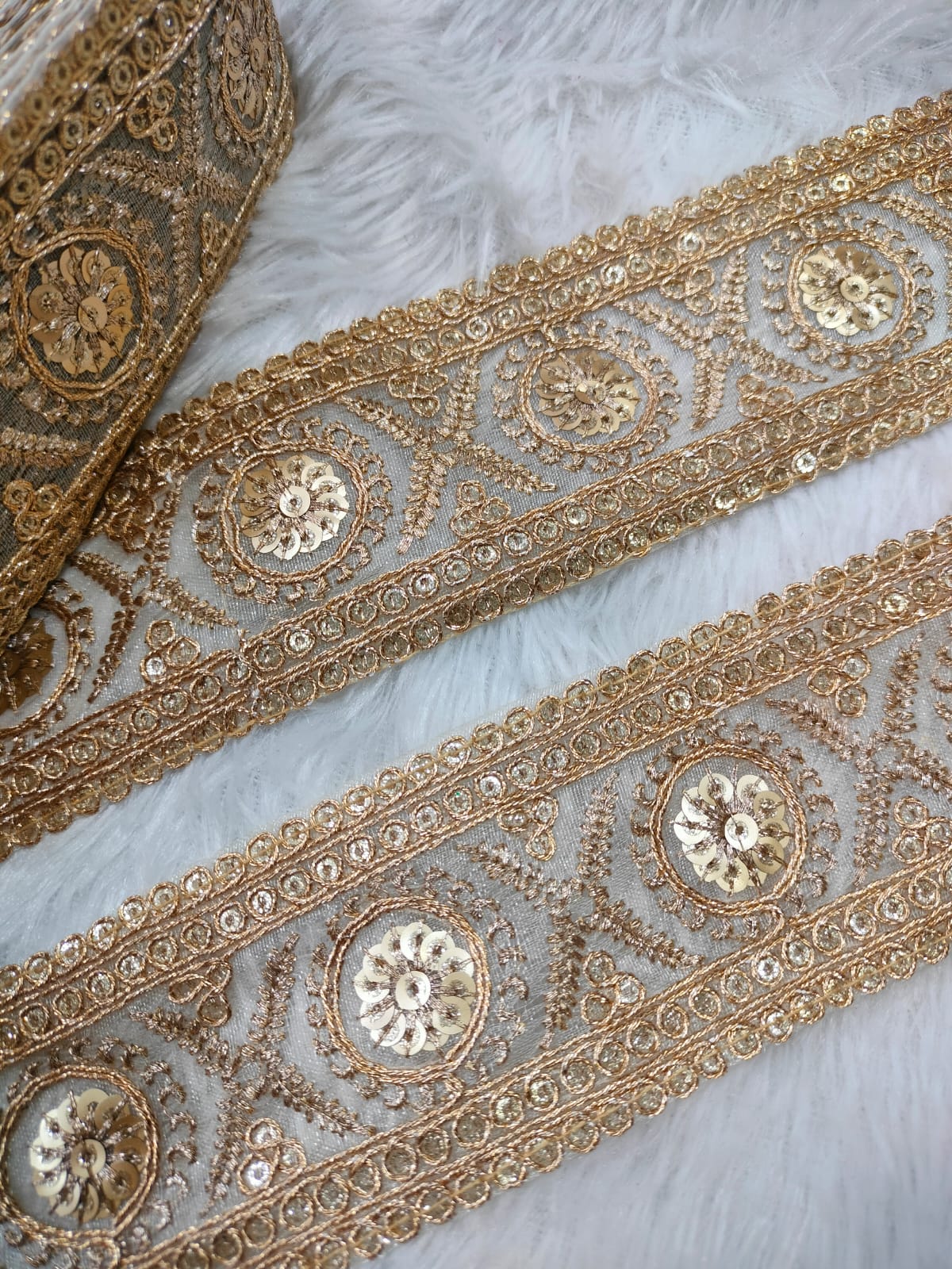 Golden Sequins Work Fancy Embellished Trim