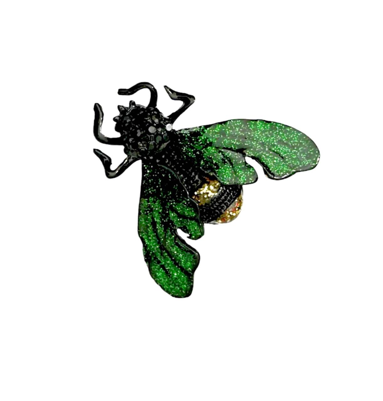 Bee-Shaped Dark Green Color Metal Brooch