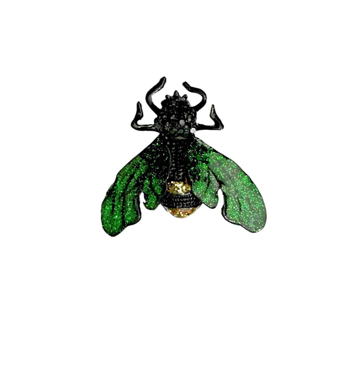 Bee-Shaped Dark Green Color Metal Brooch