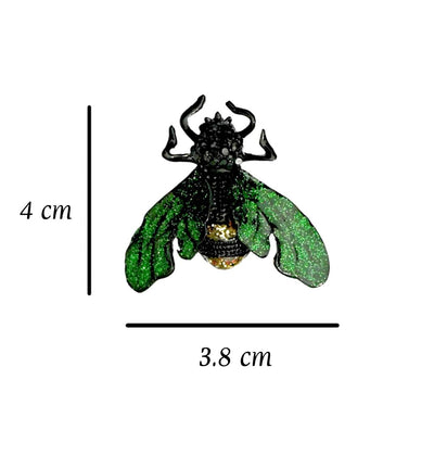 Bee-Shaped Dark Green Color Metal Brooch