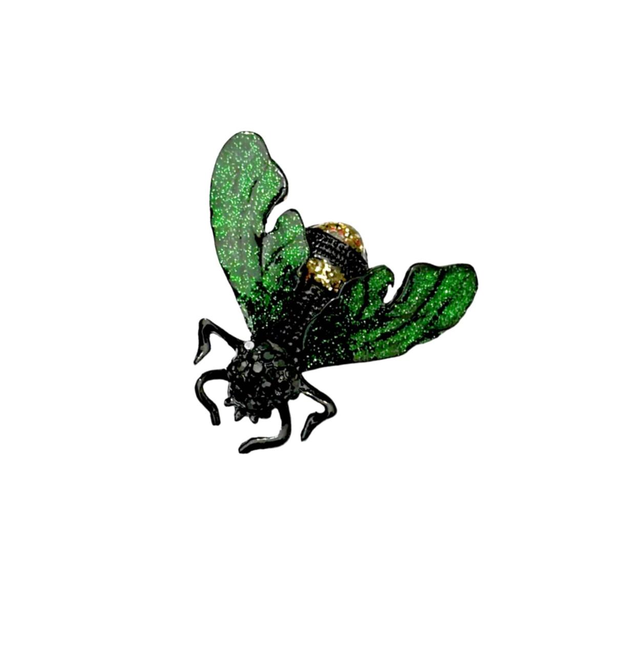 Bee-Shaped Dark Green Color Metal Brooch