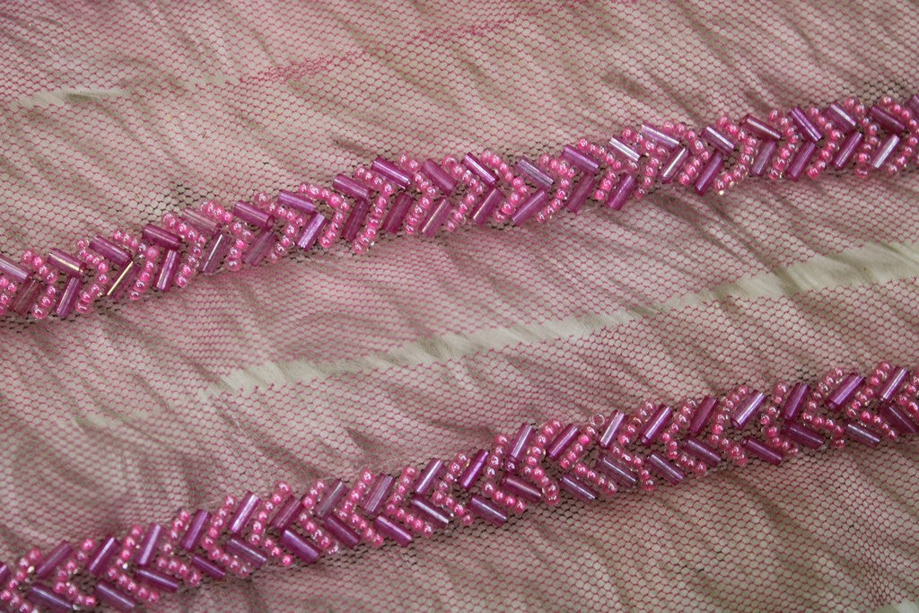 Magenta Pink Transparent Embellished Handwork Trim (Wholesale)