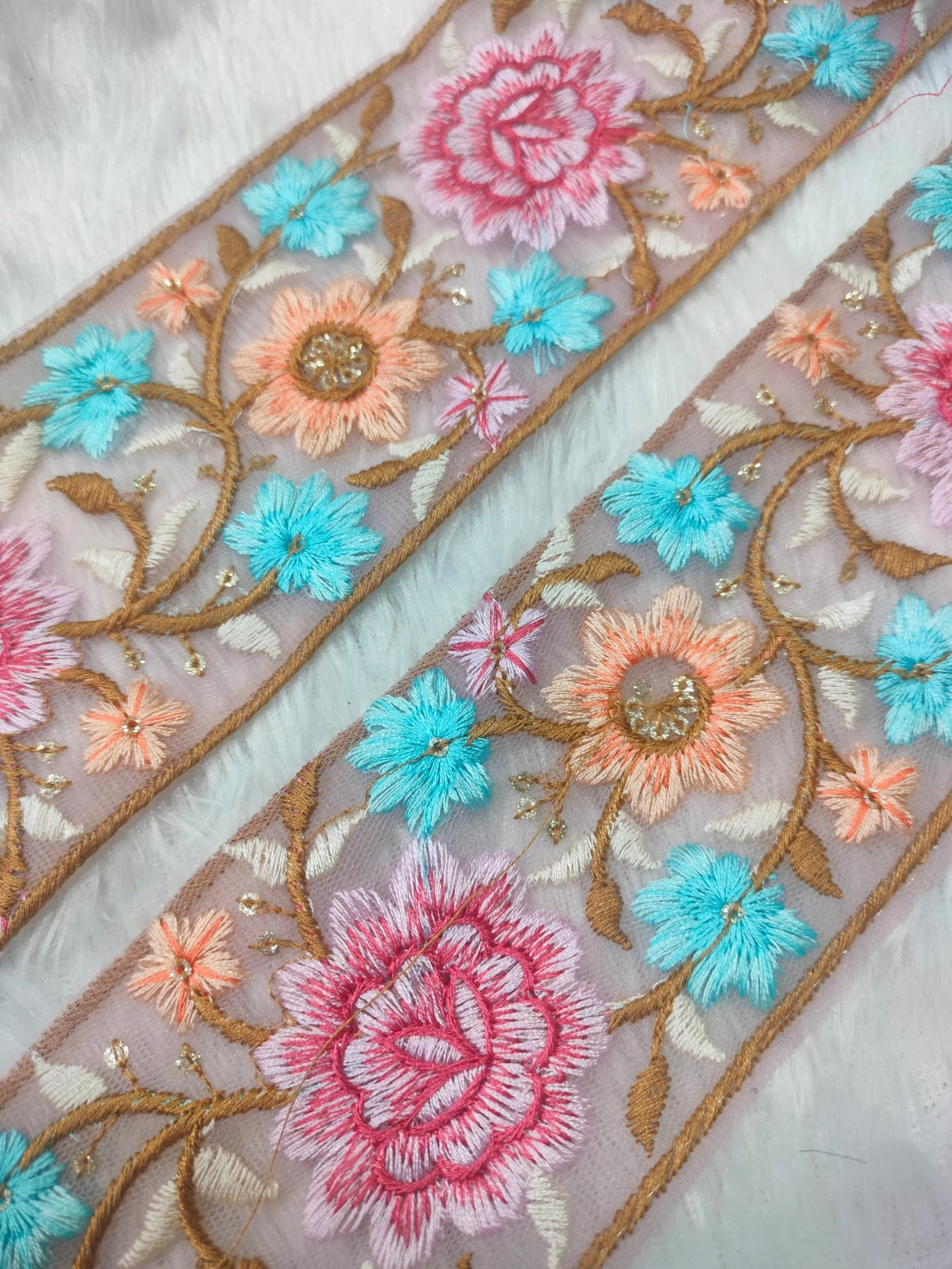 Multicolor Flower Embroidery Trim