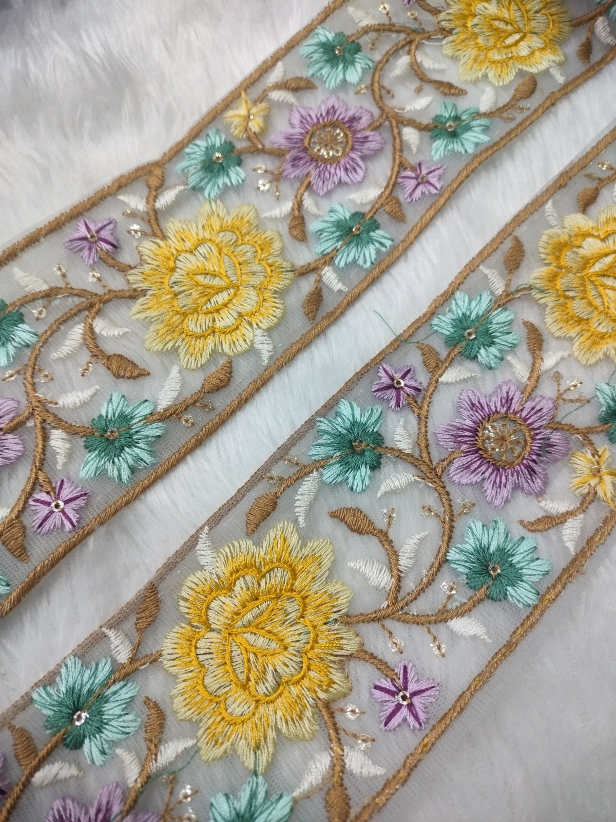 Multicolor Flower Embroidery Trim