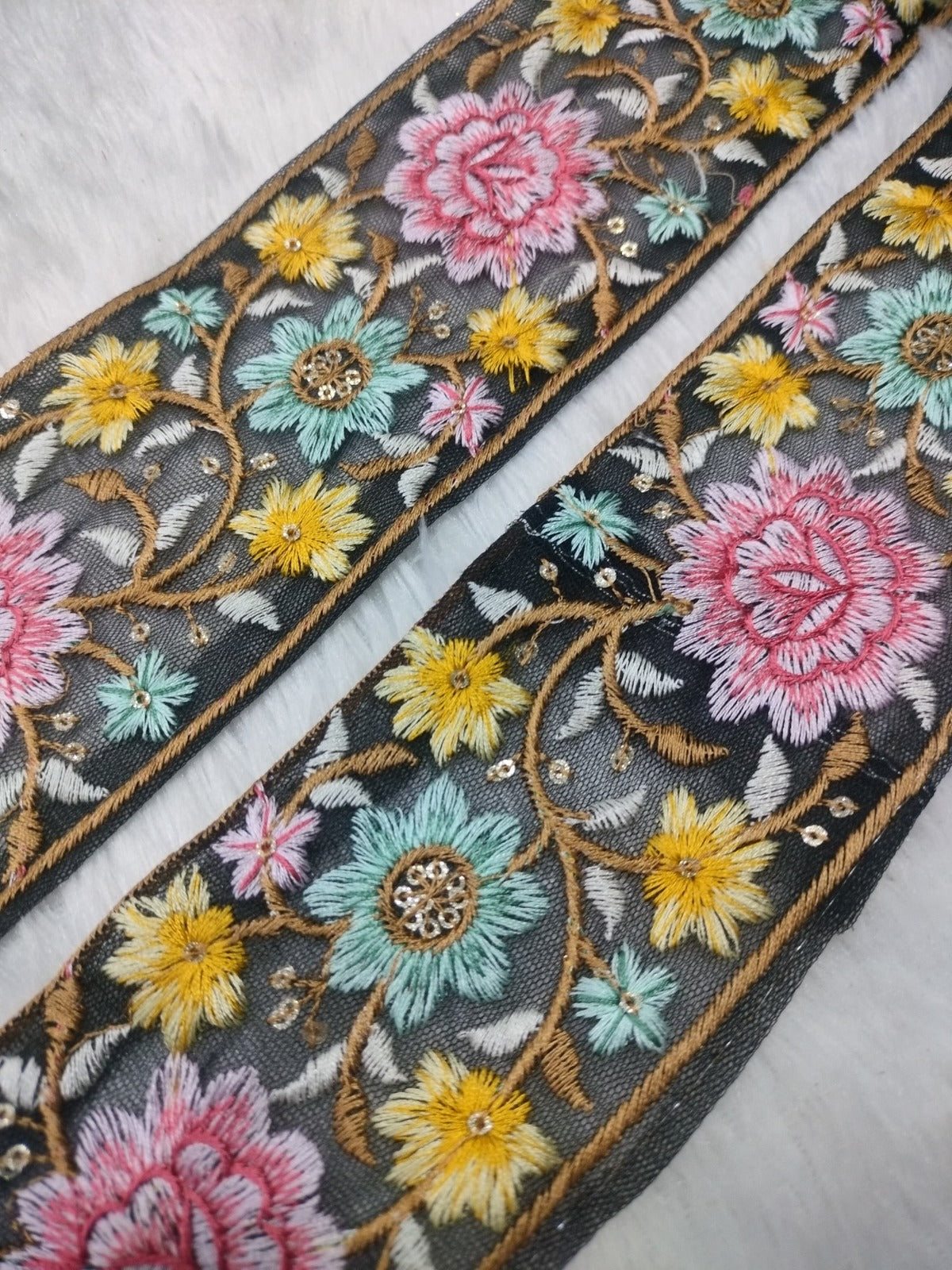 Multicolor Flower Embroidery Trim