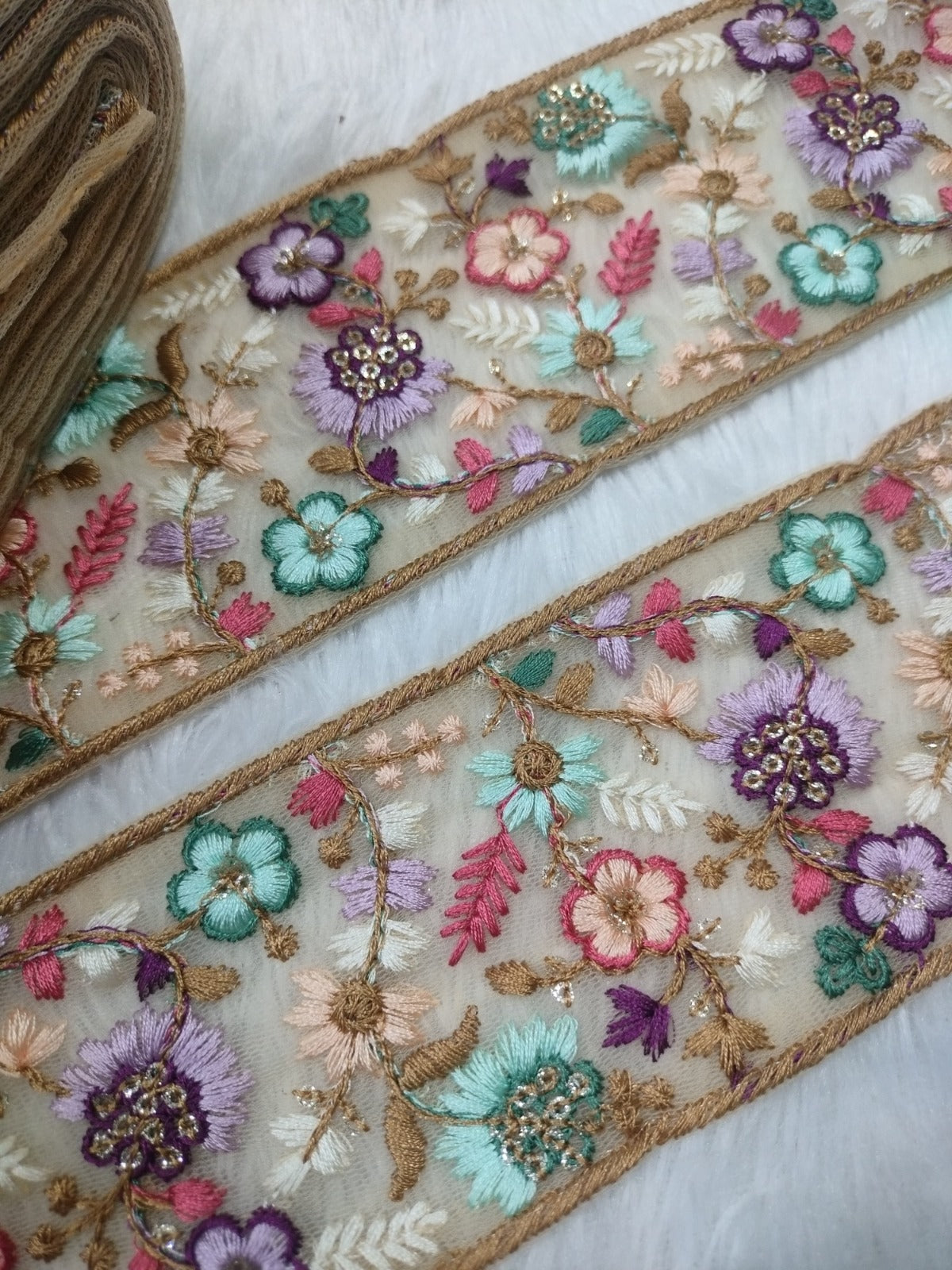 Multicolor Flower Embroidery Trim