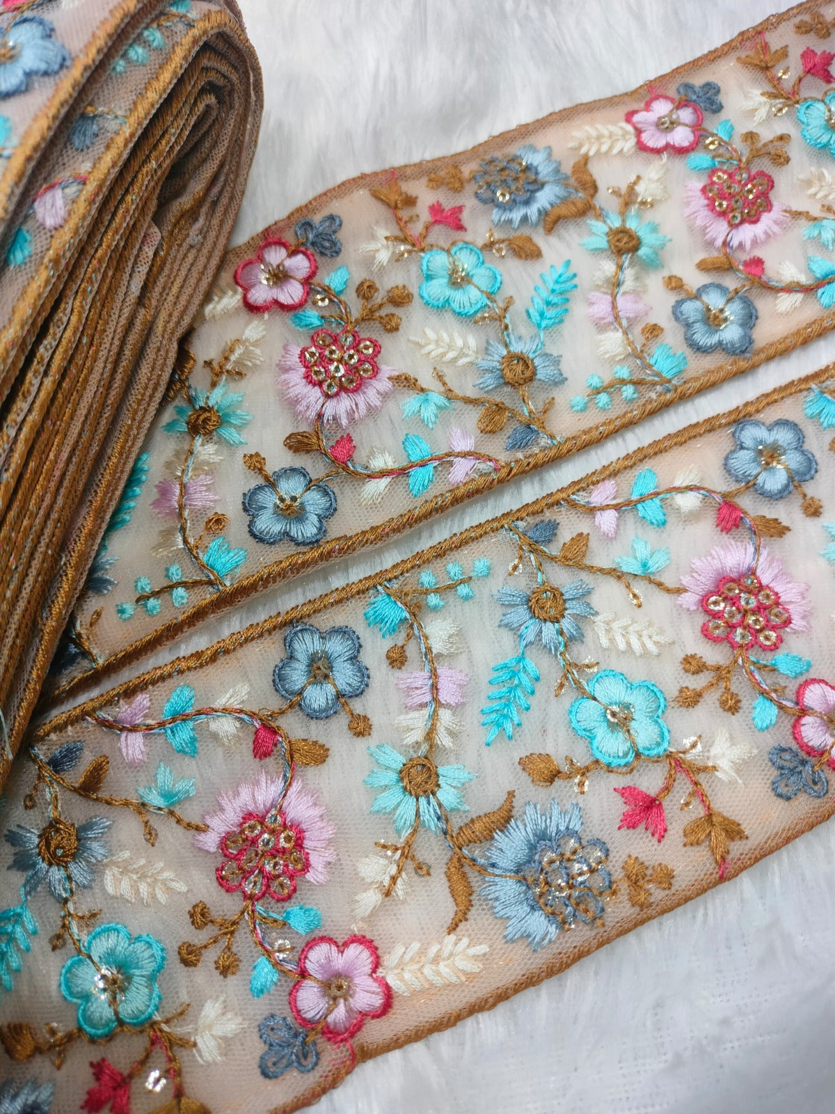 Multicolor Flower Embroidery Trim