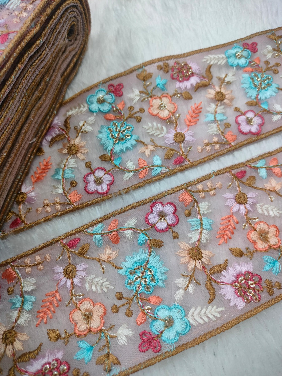 Multicolor Flower Embroidery Trim