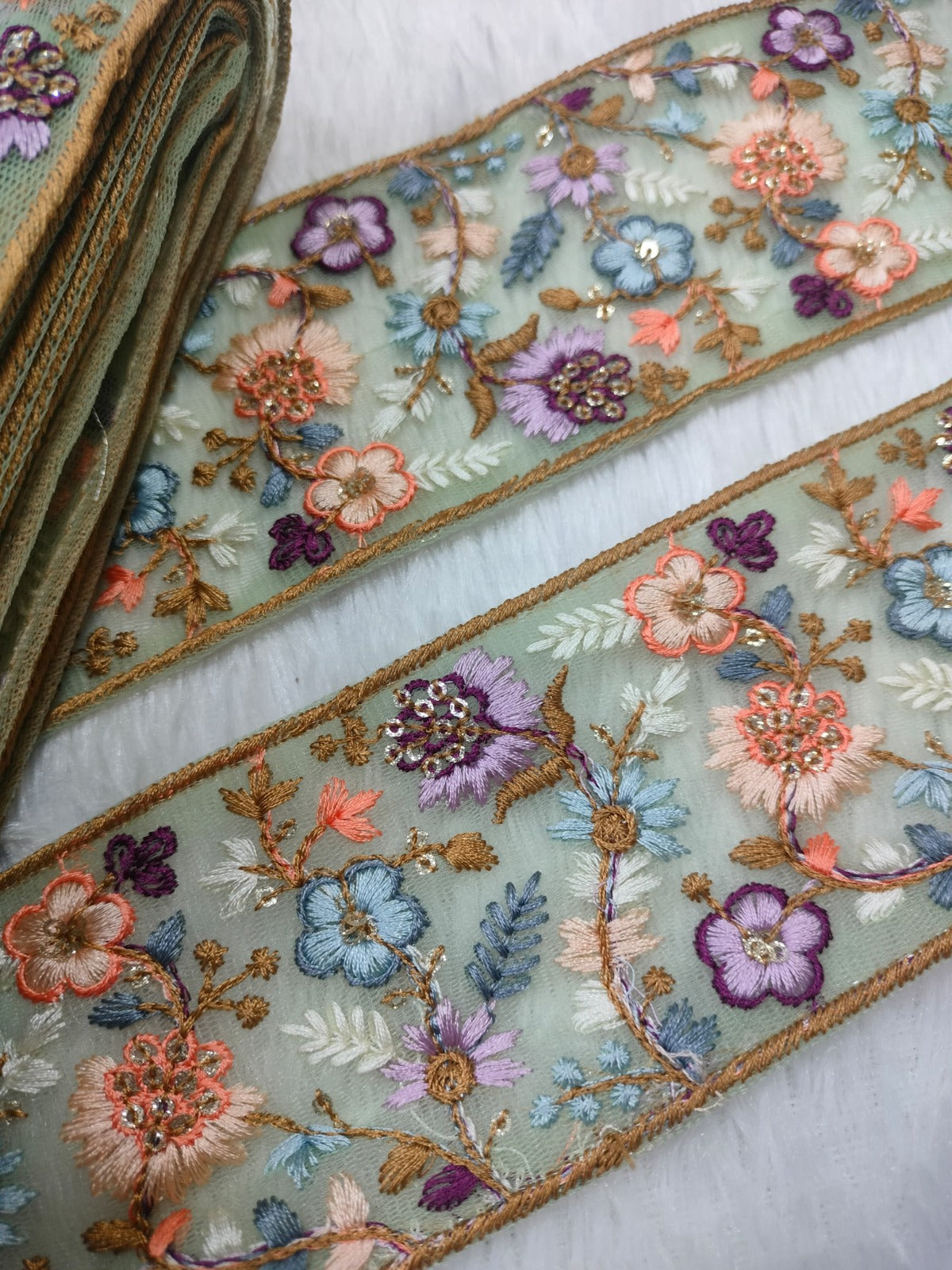 Multicolor Flower Embroidery Trim