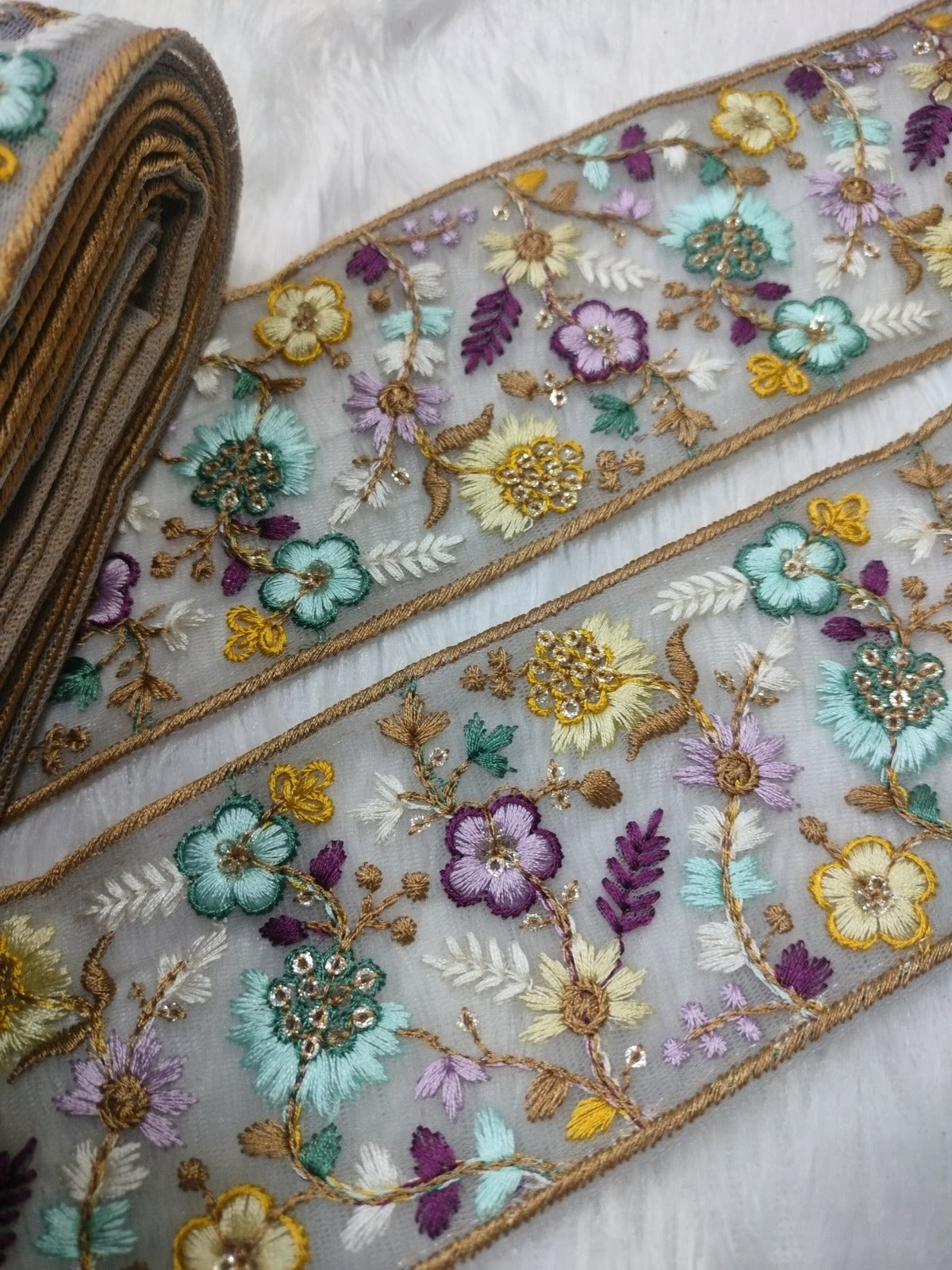 Multicolor Flower Embroidery Trim