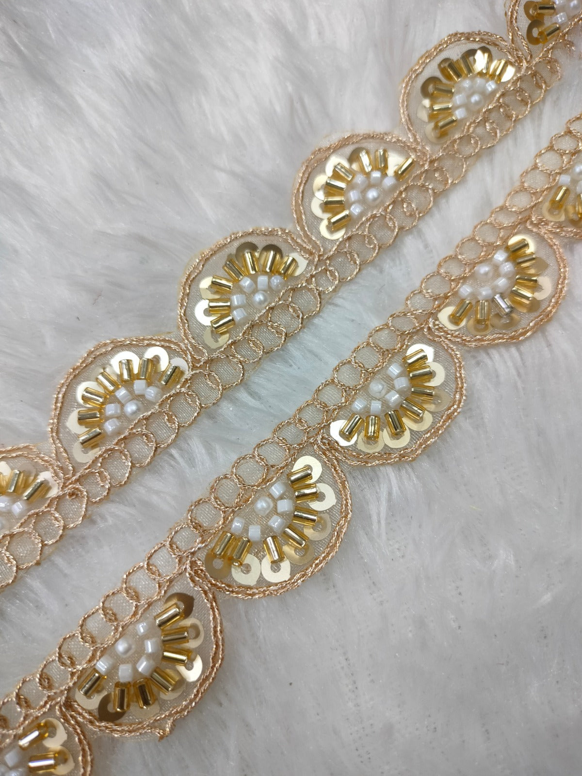 Golden & White Pearl Work Embellished Trim