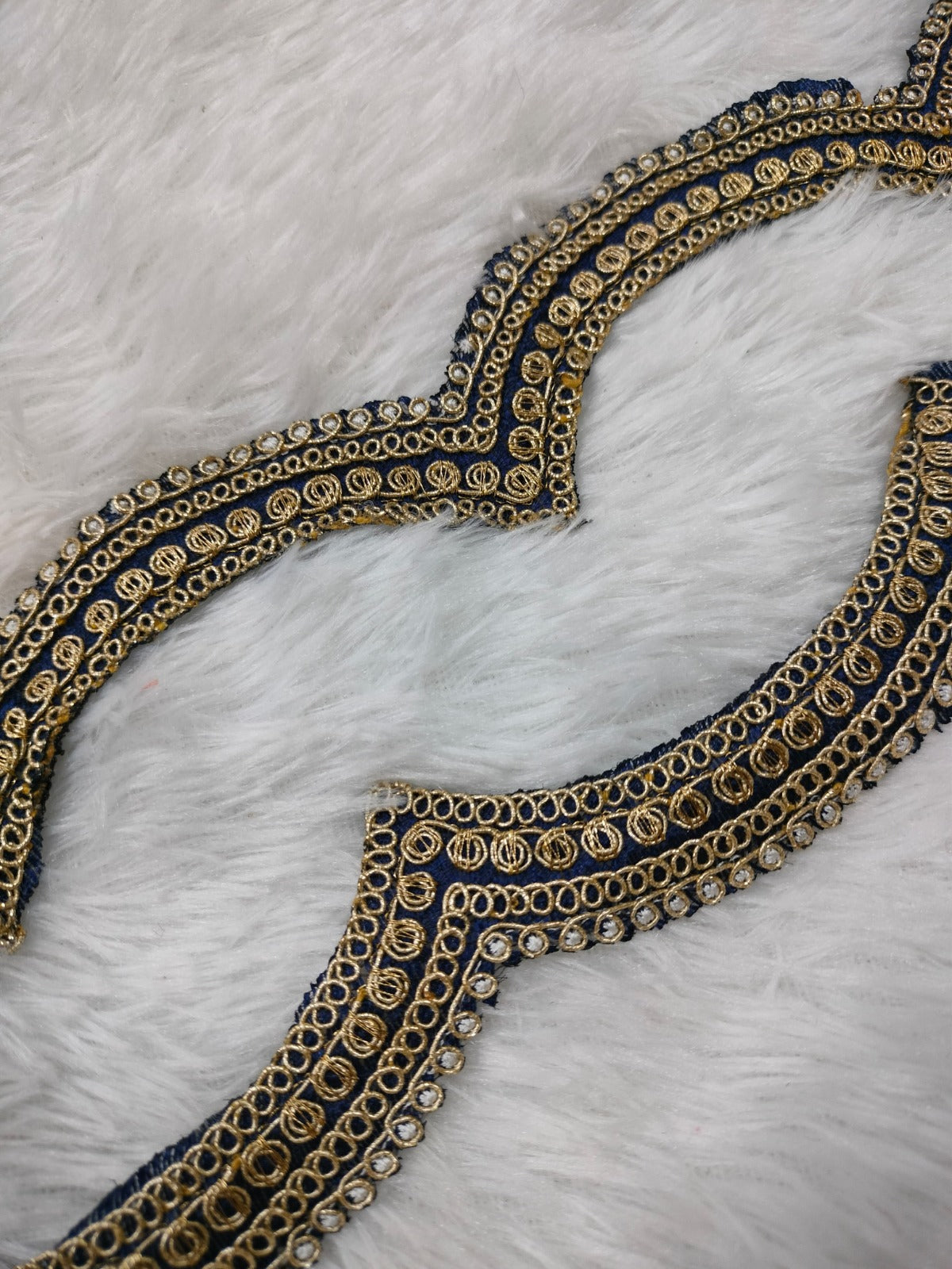 Navy Blue & Golden Fancy Embellished Trim