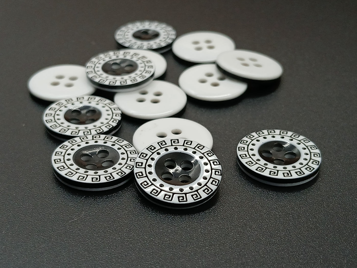 Black & White Circular 4 Hole Plastic Buttons