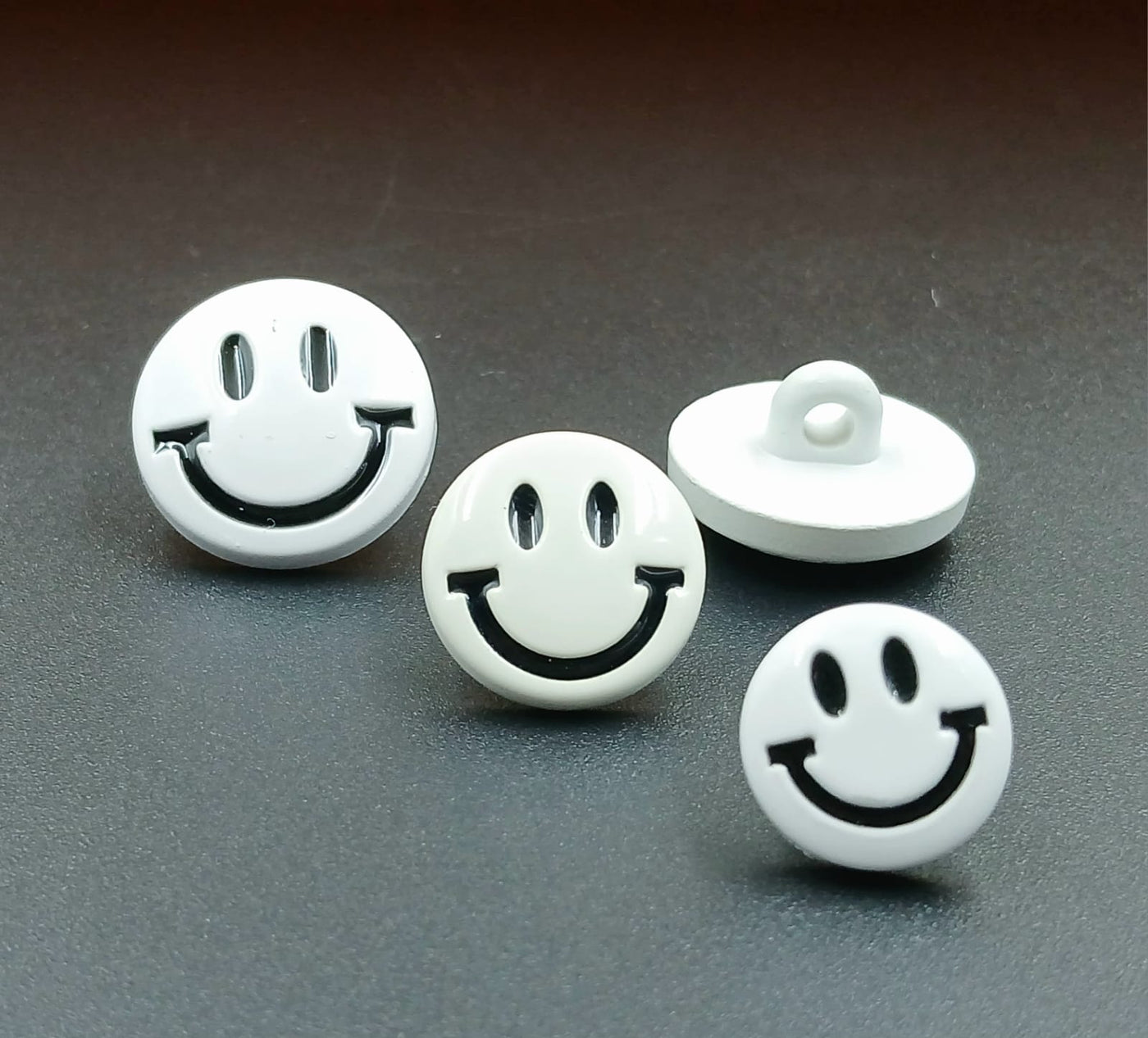 Black & White Circular Smiley Down Hole Polyester Buttons