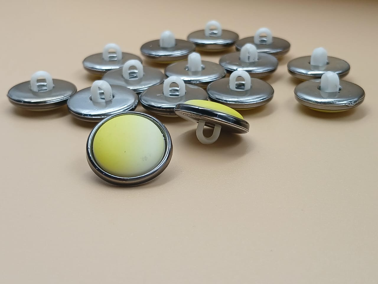 Yellow & Silver Circular Down Hole Polyester Buttons